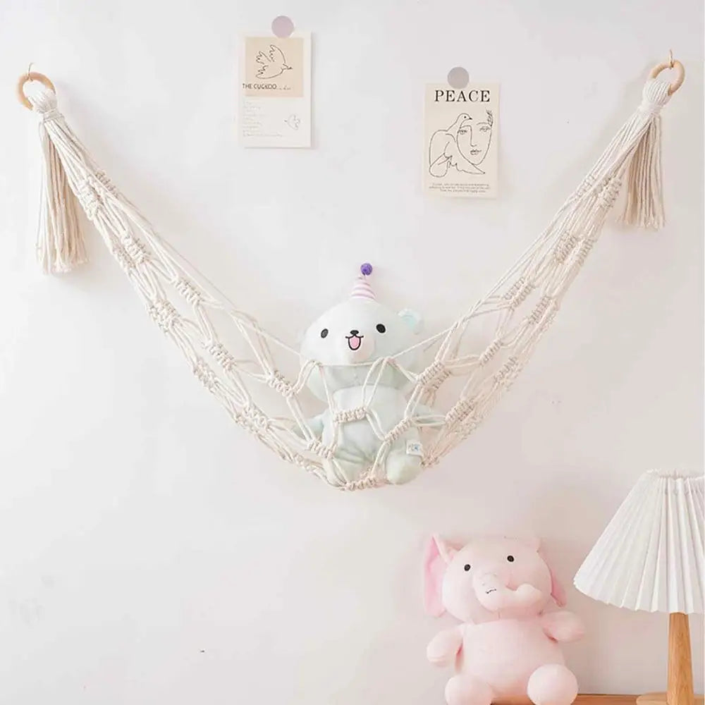 Filet de rangement mural pour peluches - Style bohème